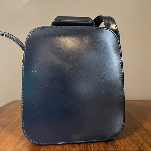 Vintage Navy Structured Box Crossbody Bag – Minimalist 90s Hard Shell Purse - Picture 8 of 14
